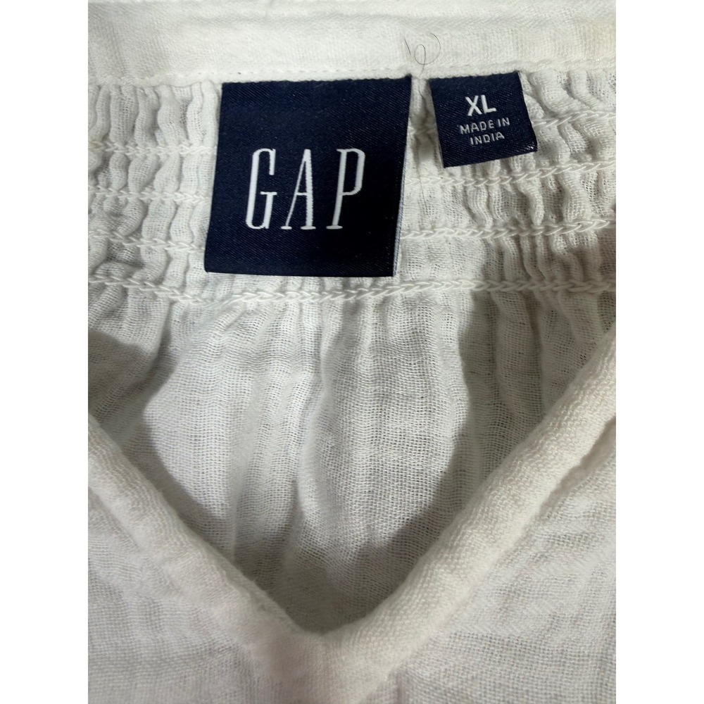 Gap Blouse Womens XL White Eyelet Smocked Balloon Sleeve Scalloped Hem Gauze Top - Picture 8 of 14